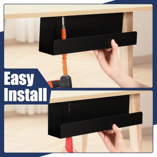2 Pack Under Desk Cable Management Tray,Hold 11 lbs, 16 x 5 x 3 Inch, Black