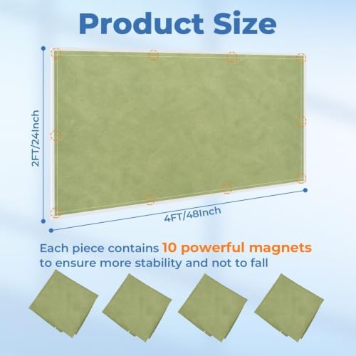 4 Pcs Fluorescent Light Covers for Ceiling Lights Green Olive Grunge Matte Magnetic Light Filters Decorative for Classroom Office Hospital Home 4x2 Ft