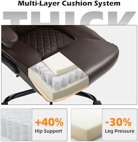 Office Chair - Ergonomic High Back Computer Desk Chair with Rocking Function & Lumbar Support - Executive Comfortable Wide Swivel Rolling Office Leather Chair with Flip-up Armrests for Home Gaming