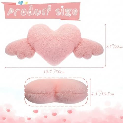 Macarrie 2 Pcs Heart Plush Car Headrest Pillow Angel Wings