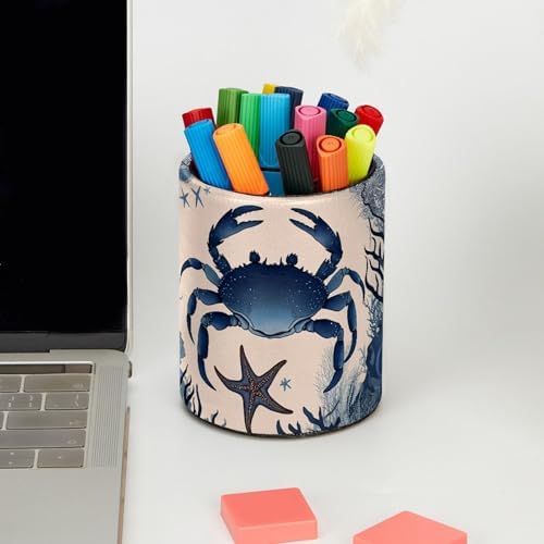 Vintage Crab Pen Holder Pencil Organizer Cute Pencil Cup Desk Decor Makeup Brush Holder PU Multifunctional Office Supplies for Home Classroom School