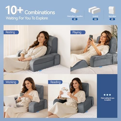 Kayfia Reading Pillow, Gel Memory Foam Back Rest Pillow, 21'', Gray