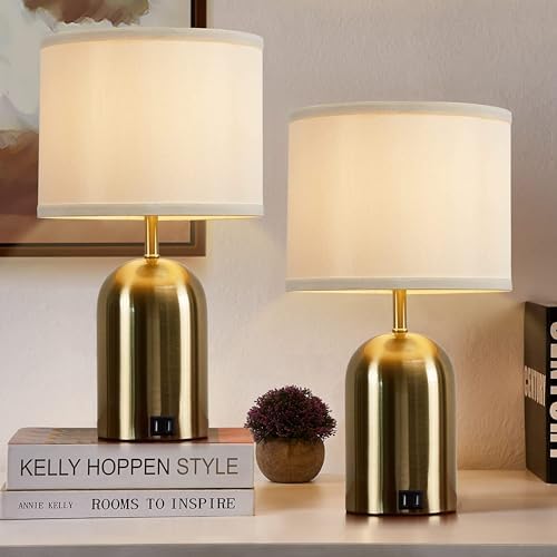 GyroVu Touch Control Table Lamps Set of 2, Gold Bedside Lamps for Bedroom