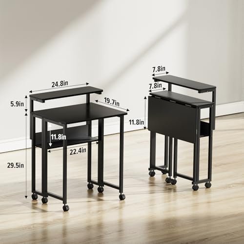 GreenForest Folding Desk with Adjustable Monitor Stand, 24.8 in Small Desk