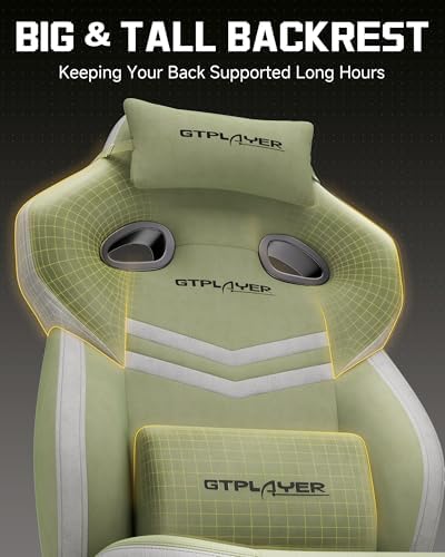 GTPLAYER Big & Tall Gaming Chair, Wide Seat with Footrest, Green