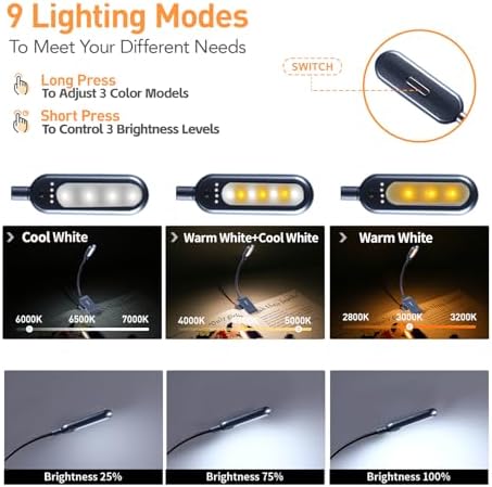 VAVOFO Rechargeable Reading Light, Clip on Book Light for Reading in Bed