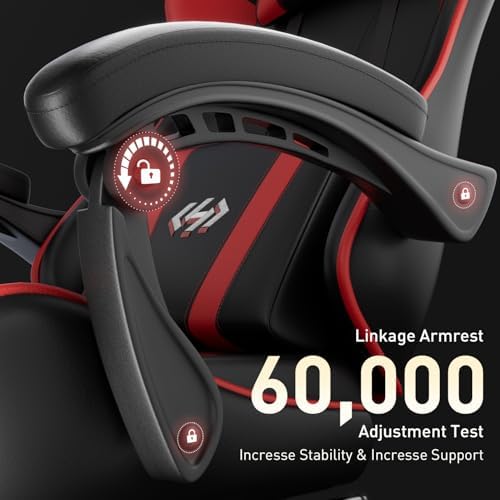 HLDIRECT Gaming Chair with Footrest, Lumbar Support & Headrest, Black&Red