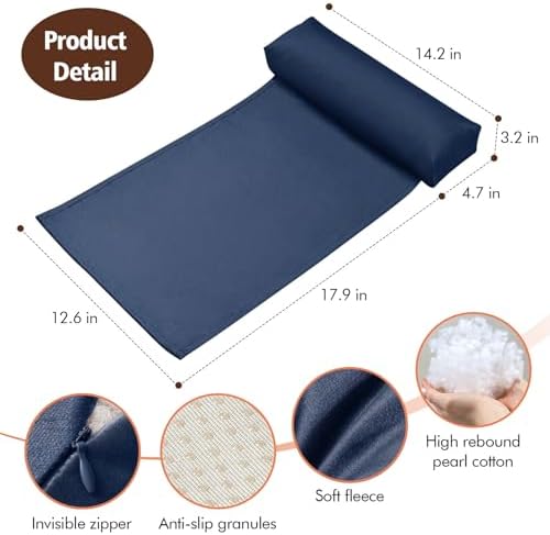 WdFour Velvet Neck & Head Pillow for Recliner Chair, Small Ergonomic Cervical Support Pillow for Home, Office and Travel, Non-Slip Cushion for Tension Relief & Shoulder Comfort (Navy Blue)
