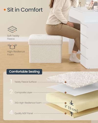 SONGMICS Small Folding Storage Ottoman, 12.2 x 16.1 x 12.2 Inches