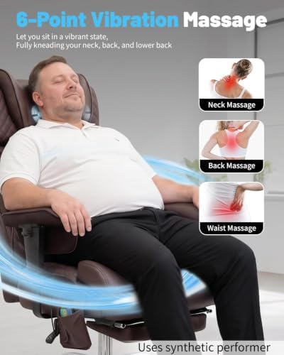Massage Office Chair with 6 Point Vibration, Foot Rest and Adjustable Armrests – 500lbs Ergonomic Executive Home Office Desk Chairs for Big and Tall Heavy Duty People