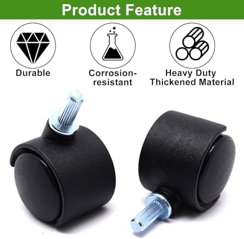 Plastic Caster Wheels 1 Inch, M6 Straight-Grained Rod Swivel Casters Set of 4, Black Nylon Replacement Casters Wheels for Furniture Table Cabinet Office Chair