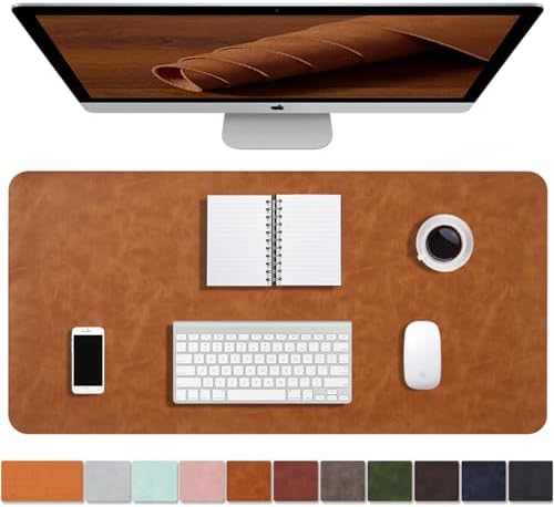 Distressed Leather Desk Mat - Non-Slip PU Leather Desk Pad Protector - Large Waterproof Mouse Pad Computer Keyboard Desk Mat Desk Accessories for Office & Home (Brown, 36"x17")