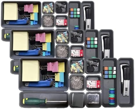 Kutesna 15 PCS Interlocking Desk Drawer Organizer Separator for Office,Bathroom,Kitchen,Makeup（Black） (Pack of 3)