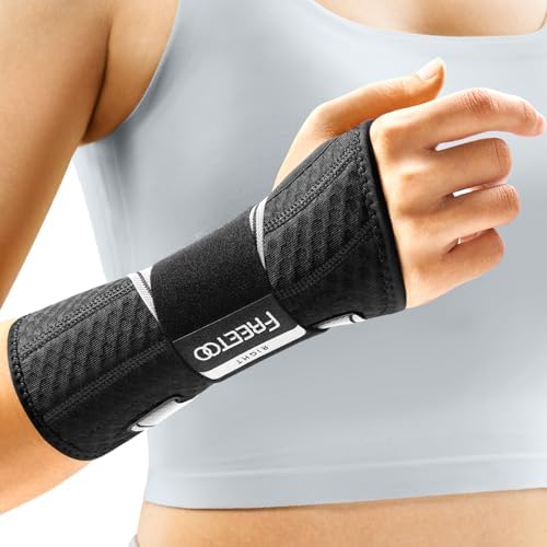 FREETOO Carpal Tunnel Wrist Brace Night Support.Black,Right Hand,L/XL