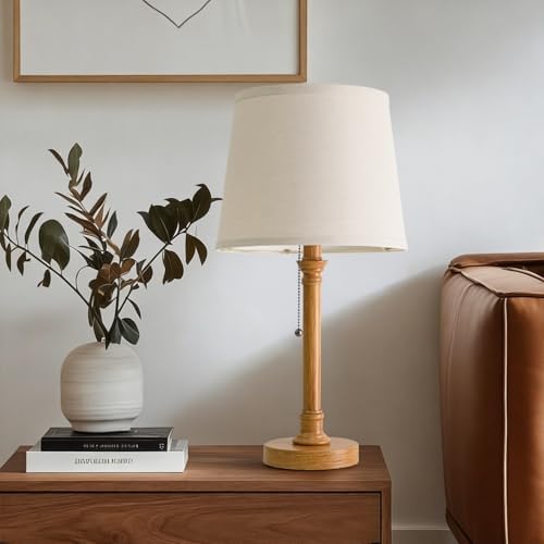 Oneach 19.5" Wood Grain Rustic Table Lamps Set of 2 for Living Room Bedroom