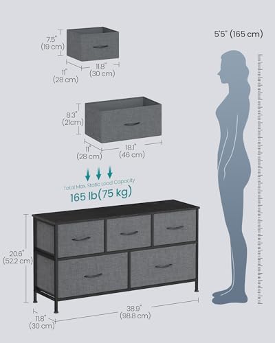 SONGMICS Dresser for Bedroom, Wide Dresser with 5 Fabric Drawers