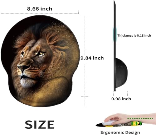 Lion Mouse Pad with Wrist Support Gel Mousepad Wrist Rest Animal Mouse Mat Gaming Cushion Mouse Pads for Computer Office Work Women Men Kids