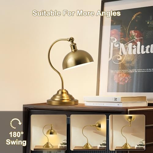 KARTOOSH Cordless Table Lamp, Battery Operated Vintage Desk Light, Brass