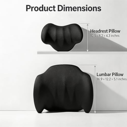 Car Lumbar Back Support Pillow, Heat Vibration Massage Neck Headrest Pillow