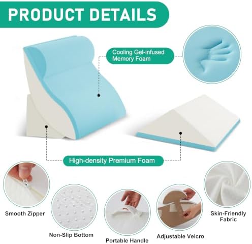 4PCS Wedge Pillow Set for After Surgery, Orthopedic Bed Wedge Pillow for Back Pain Relief, Sitting Up in Bed, Acid Reflux, Adjustable Post Surgery Pillows for GERD, Snoring, White/Brown