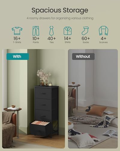SONGMICS Dresser for Bedroom, Tall Dresser with 4 Fabric Drawers