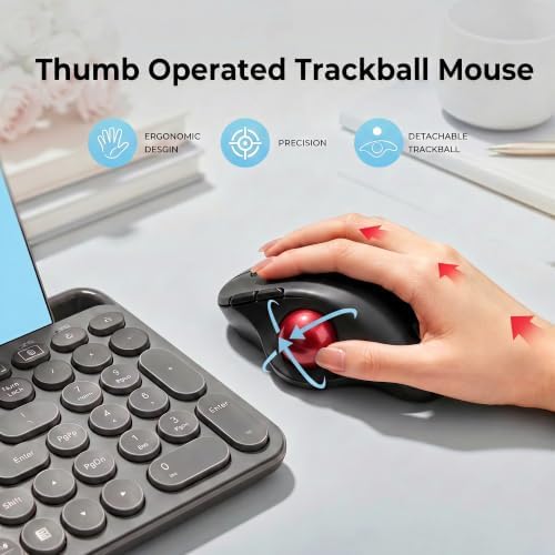 seenda Wireless Trackball Mouse, Ergonomic Bluetooth Mouse,Black&Red