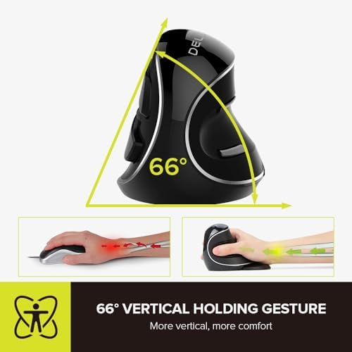 DELUX Ergonomic Vertical Mouse, Wireless Ergo Mouse for Large Hands, 2.4G Connection, Silent Clicks, Up to 1600 DPI,6 Buttons, Removable Wrist Rest, Compatible with Laptop/PC (M618Plus Wireless-Black)