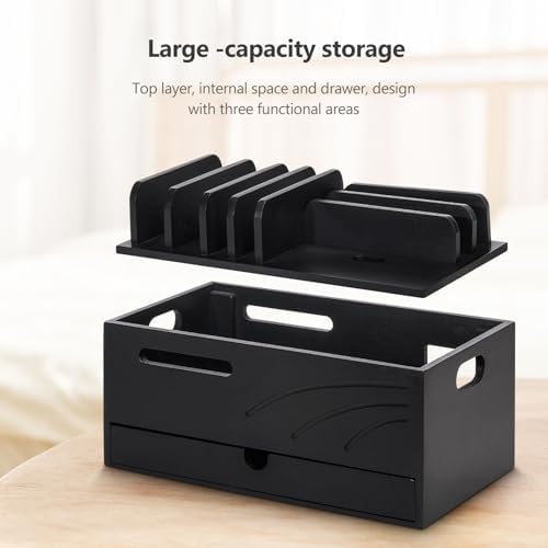 Homde Bamboo Charging Station Organizer: 6 Compartments and Drawer