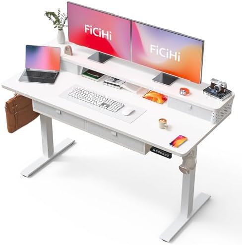 FiCiHi 55x24 Inch Electric Standing Desk, 4 Drawers, Adjustable Height Desk