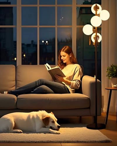 Lightdot 5-Globe Dimmable Globe Floor Lamp Black Retro Standing Lamps
