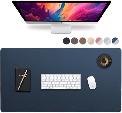 Vine Creations Leather Desk Mat Large 44" x 22", Desk Protector Mat, PU Leather Desk Pad, Large Mouse Pad, Desk Blotter, Desk Pads on Top of Desks, Desk Matt for Desktop, Office Desk Mat (Dark Blue)