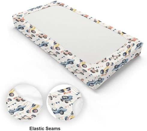 Watercolor Racing Car Transportation Baby Changing Pad Cover,Unisex Car Nursery Diaper Changing Table Pad Mat Sheet for Boys Girls-16x32
