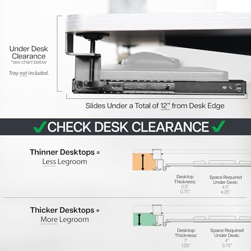 VIVO Clamp and 12 inch Rail Set for DIY Custom Wooden Keyboard Trays (Rail Set Only - Tray Not Included), Pull Out Slider Track with C-clamp Mount System, Black, MOUNT-RAIL02