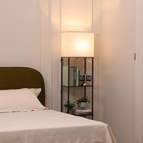 Gupuzm Floor Lamp with Shelves, Large Size Rectangle Standing Lamp with 3 Color Temperature Bulb, Corner Display Bookshelf Lamp for Living Room, Bedroom and Office (Black-9)