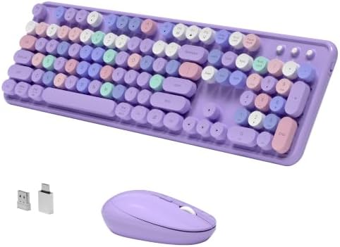 Colorful Wireless Keyboard and Mouse Combos, Purple Colorful