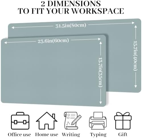 Leather Desk Pad Mat, Mist Blue Desk Mat, 31.5" x 15.7"