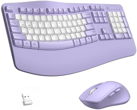 Wireless Keyboard and Mouse Combo,2.4G Ergonomic Wave Keys(Purple-B)