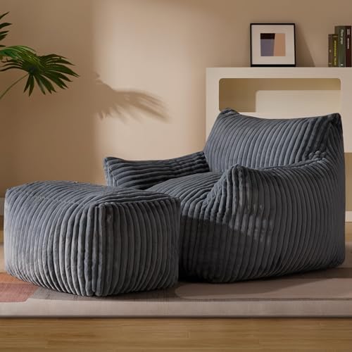 Gericco Oversized Bean Bag Chaise Lounge Chair with Ottoman for Adults