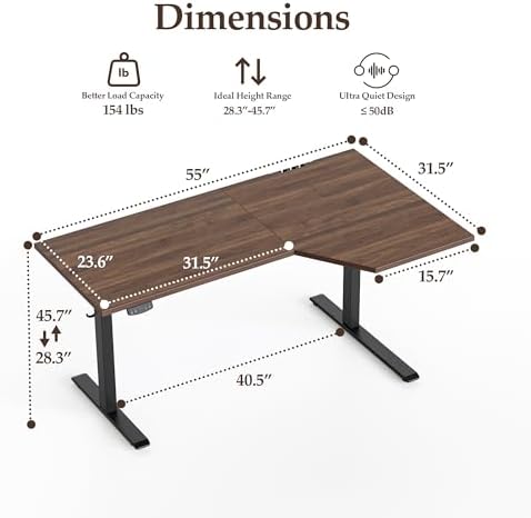 Klicelor L Shaped Standing Desk 55 x 31.5 Inch, Electric Height Adjustable Corner Desk for Home Office Workstation, Ergonomic Sit Stand Computer Table with Memory Controller, Dark Walnut
