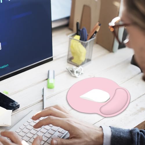 Mouse Pad with Wrist Rest Support, Ergonomic Gaming Mouse Pad with Non-Slip PU Base for Computer, Laptop, Office and Home, Easy Typing & Pain Relief (Pink)