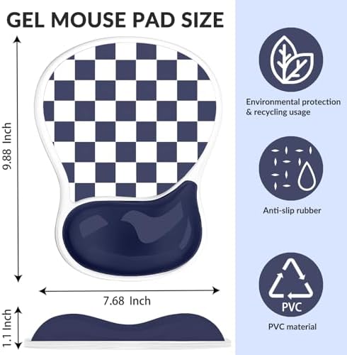 Gel Mouse Pad with Wrist Rest for Mouse Ergonomic Mouse Wrist Rest Non-Slip Silicone Checkered Dark Blue Mousepad with Wrist Support for Computer Gaming Laptop Home Office Desk Accessories Blue Plaid