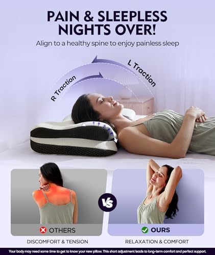 Osteo Zoned Contour Cervical Neck Pillow for Deeper Pain Relief Sleep, Q-max 3X Cooling Pillow with Non-Temperature Affected Memory Foam, Ergonomic Support Pillows for Back Stomach Side Sleeper