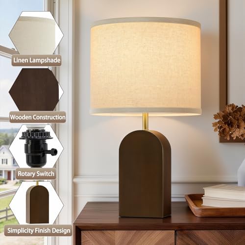 Wood Table Lamps for Bedroom,19" Farmhouse Bedside Lamps Set of 2,Walnut