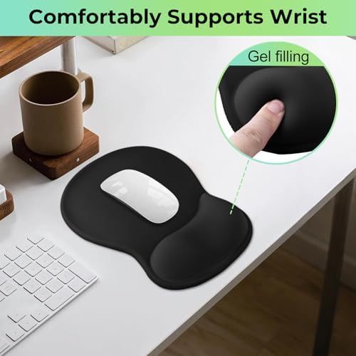 Gel Wrist Rest Mouse Pad, Ergonomic Mousepad with Wrist Support, Relieve Wrist Pain, Gaming Mousepad with Concave Design Cushion & Non-Slip PU Base, for Home Office Laptop Computer, Black