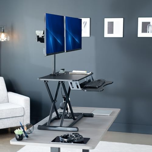 VIVO Black 32 inch Desk Riser with Monitor Mount, DESK-KIT-0K2K