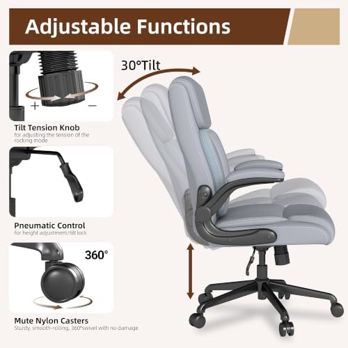 Youhauchair Executive Office Chair, Leather Computer Desk Chair, Grey