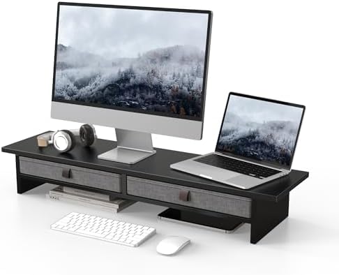 Fenge 35 Inch Monitor Stand with Drawer Storage, Computer Riser for Desk