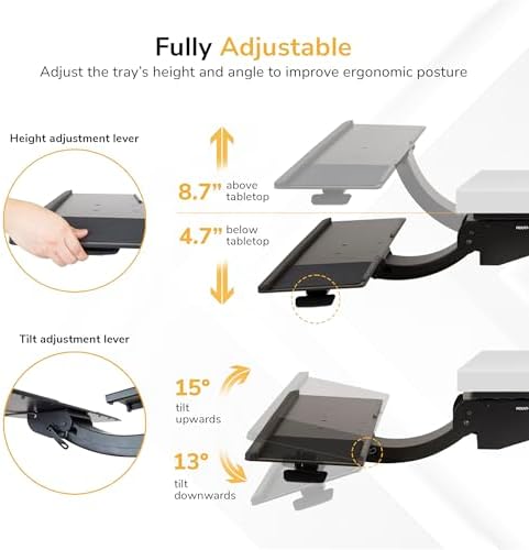 Mount-It! Under Desk Keyboard Tray, Adjustable Slide-Out Keyboard & Mouse Platform, 26.5" W × 10" D, Ergonomic Wrist Rest, Height Tilt & Swivel, Heavy-Duty Bolt-On Keyboard Drawer
