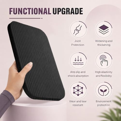 Yoga Knee Pad Cushion, 11.4 x 7.5 x 0.6 Inch Thick Non-Slip Exercise Mat Mini Yoga Mat for Pilates Planks Kneeling Home Gym Gardening, Support Foam Pads for Knees Elbows Wrists (Black)