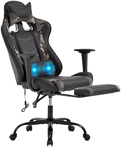 Ergonomic Gaming Chair PU Leather Massage Gaming Chair with Footrest/Armrest/Lumbar Support for Adults Gaming Work Study Racing Style Computer Chairs Big and Tall Gaming Chair